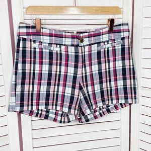 Banana Republic Plaid Welt Pocket Chino Shorts Blue Pink 8 Preppy Nautical